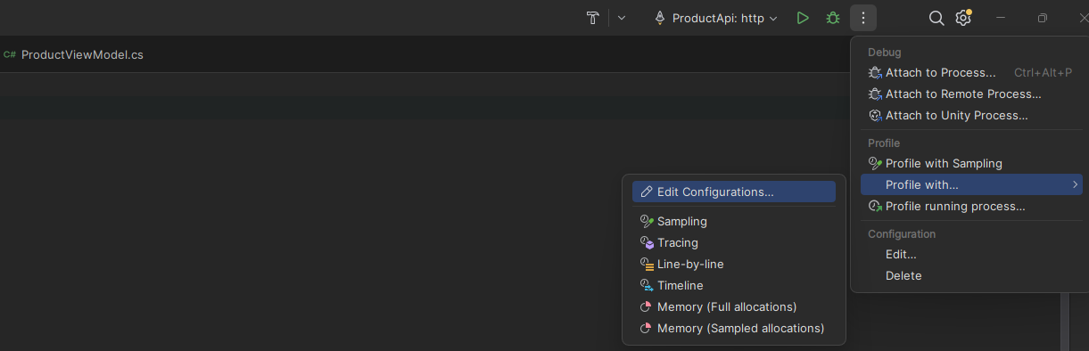 launch options for dotTrace