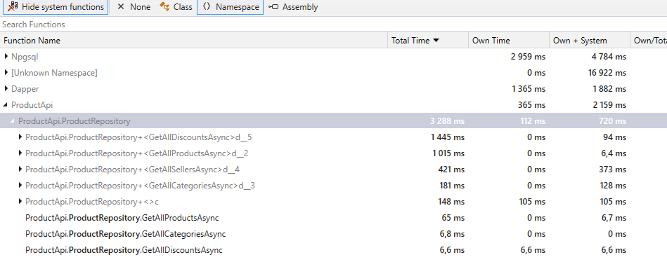 sampling profile view plain list