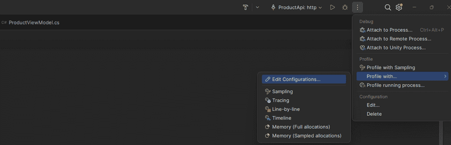 launch options for dotTrace