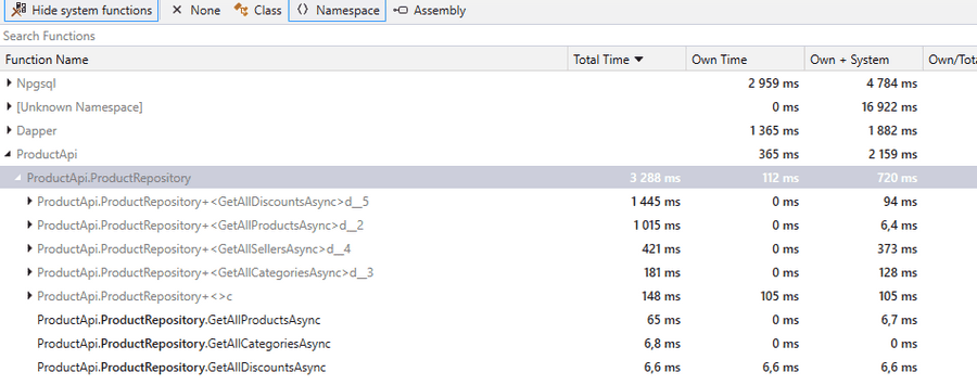 sampling profile view plain list